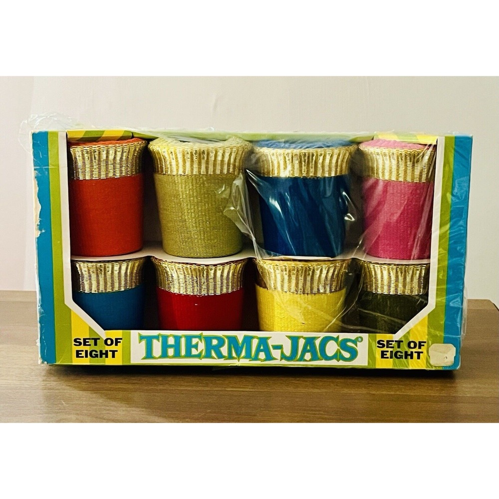 Vintage MCM Therma-Jacs Set of 8 Insulated Coasters / Koozies NIB New, Old Stock